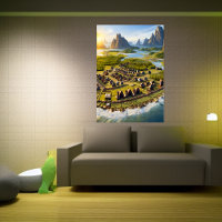 Viking village, water and ocean | AI Art Poster