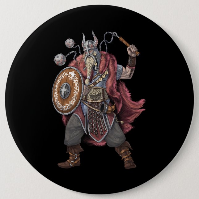 Viking Warrior 6 Cm Round Badge (Front)
