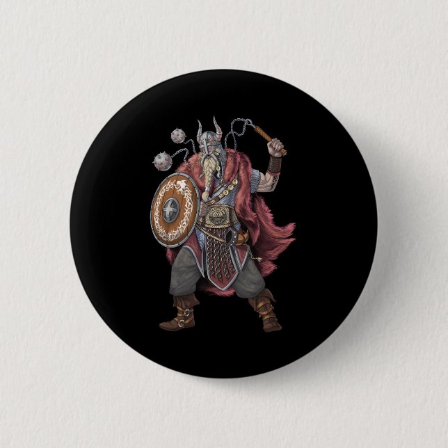 Viking Warrior 6 Cm Round Badge (Front)