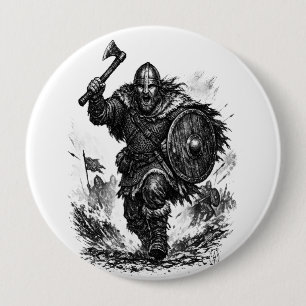 Viking Warrior Charge – Ink Battle 10 Cm Round Badge
