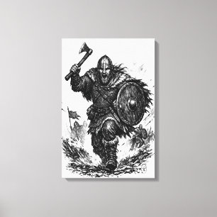 Viking Warrior Charge – Ink Battle Canvas Print