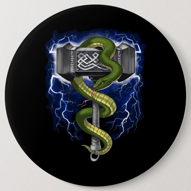 Viking Warrior Hammer 6 Cm Round Badge (Front)
