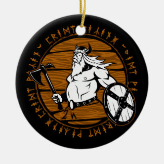Viking Warrior Helmet Shield Runes Christmas Ceramic Tree Decoration