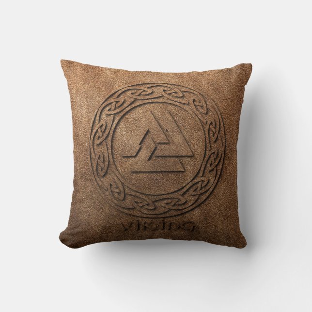 Viking Warrior Leather Print Cushion (Front)