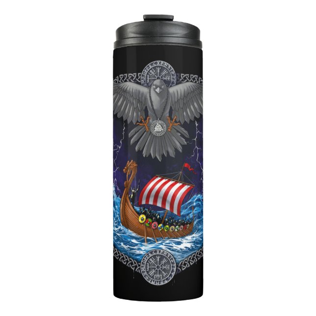 Viking Warrior Ship Raven Thermal Tumbler (Front)