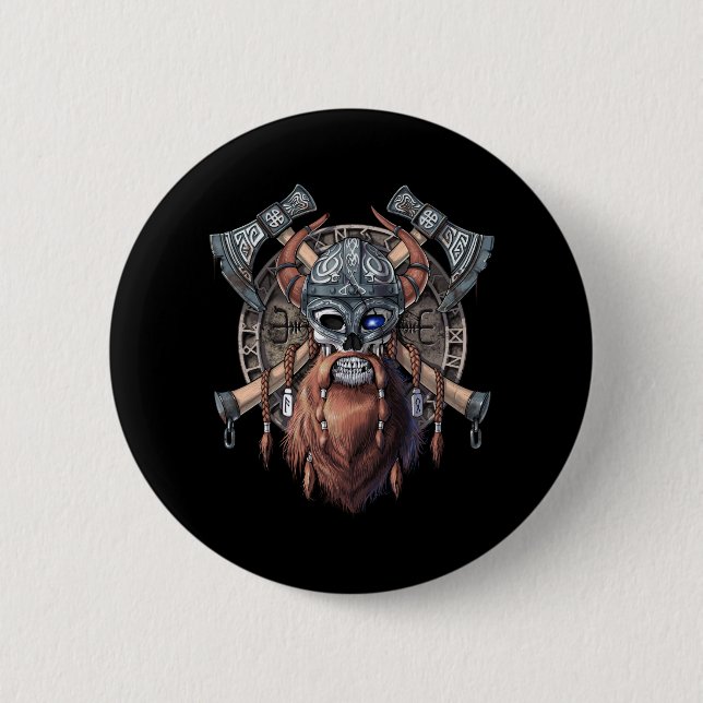 Viking Warrior Skull 6 Cm Round Badge (Front)