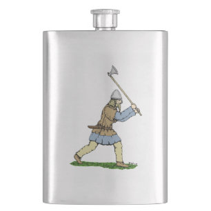 Viking Warrior Wielding Broad-Axe Hip Flask