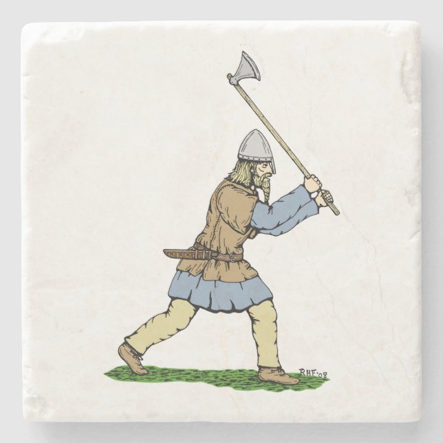 Viking Warrior Wielding Broad-Axe Stone Coaster (Front)