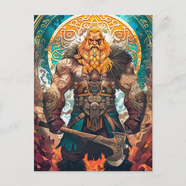 Viking Warrior with Axe Norse Mythology Comic Postcard (Front)