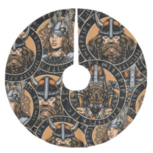 Viking Warriors: Colorful Vintage Pattern Brushed Polyester Tree Skirt