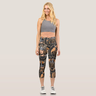 Viking Warriors: Colourful Vintage Pattern Capri Leggings