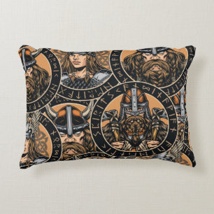 Viking Warriors: Colourful Vintage Pattern Decorative Cushion