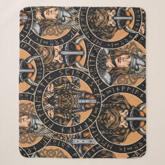 Viking Warriors: Colourful Vintage Pattern Sherpa Blanket