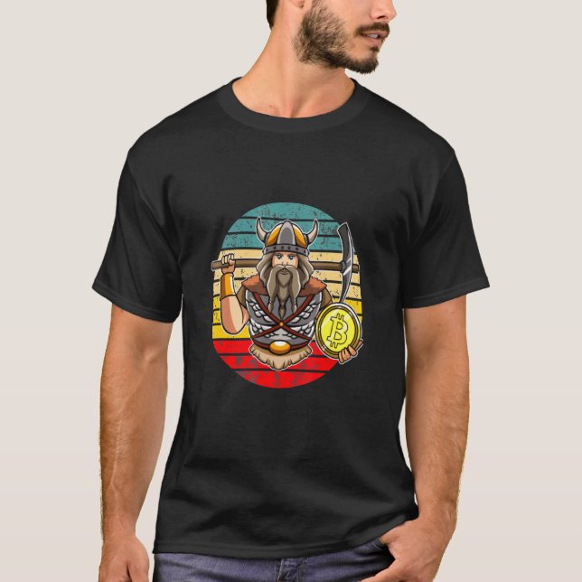 Viking With Bitcoin Flag Design T-Shirt (Front)