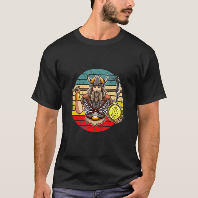 Viking With Bitcoin Flag Design T-Shirt (Front)