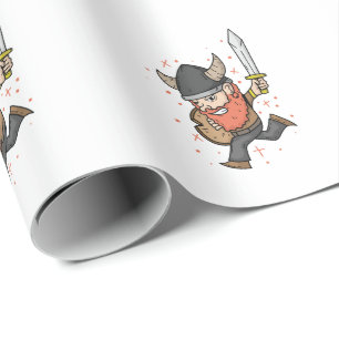 Viking with red full beard helmet and sword wrapping paper