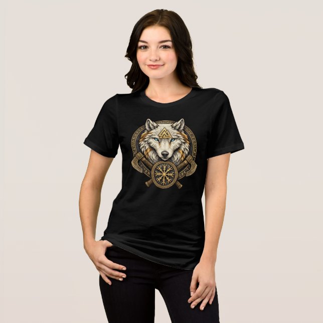 Viking Wolf Norse Mythology Nordic Rune Womens Shi Tri-Blend Shirt (Front Full)