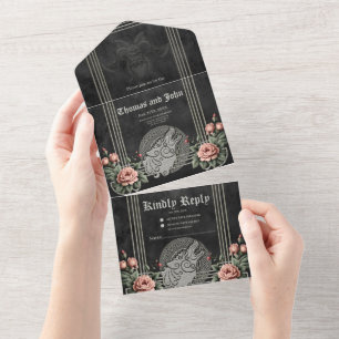 Viking Wolf & Roses. A stylised wolf's head All In One Invitation