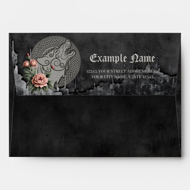 Viking Wolf & Roses. A stylised wolf's head, Envelope (Back (Top Flap))