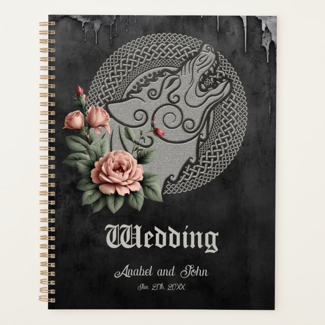 Viking Wolf & Roses. A stylised wolf's head, Planner (Front)