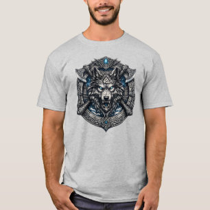 Viking Wolf Shield Norse Warrior Fantasy Emblem De T-Shirt