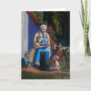 Viking woman/mother/children -- Scottie dog, cat 2 Thank You Card