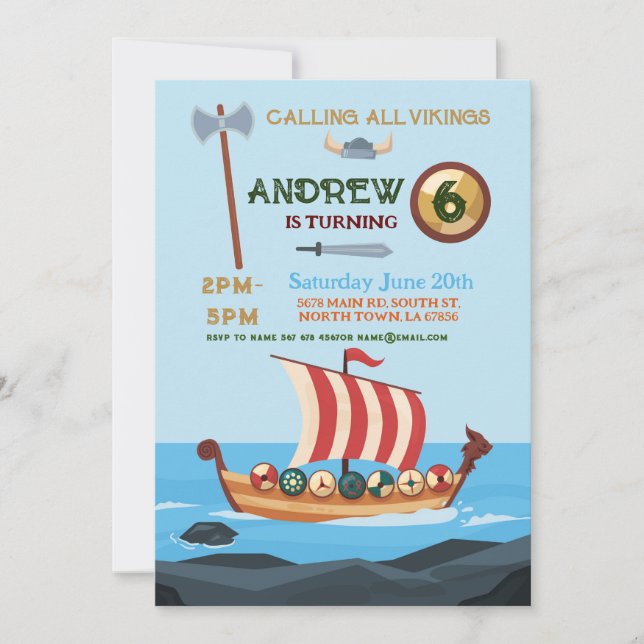 Vikings Birthday Boat Warrior Ax Invitation (Front)
