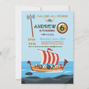 Vikings Birthday Boat Warrior Axe Invitation