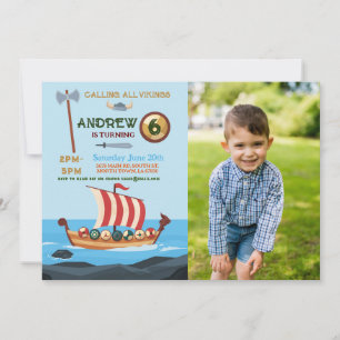 Vikings Birthday Boat Warrior Axe Photos Invitation