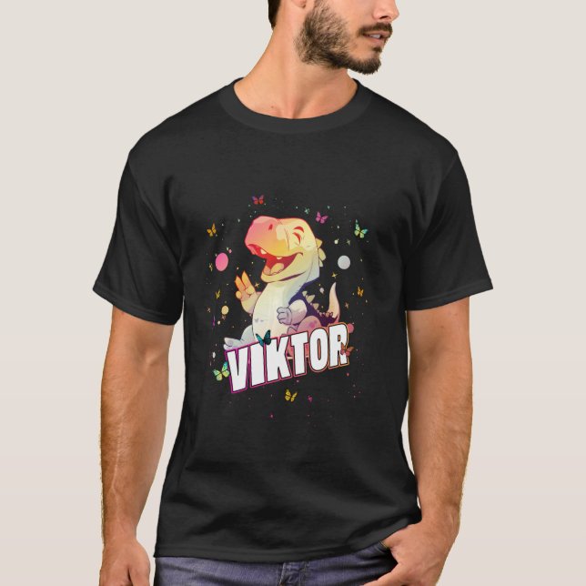 VIKTOR - Cute Boy Name with cute Dinosaur T-Shirt (Front)