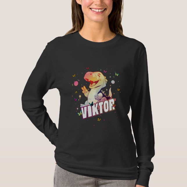 VIKTOR - Cute Boy Name with cute Dinosaur T-Shirt (Front)