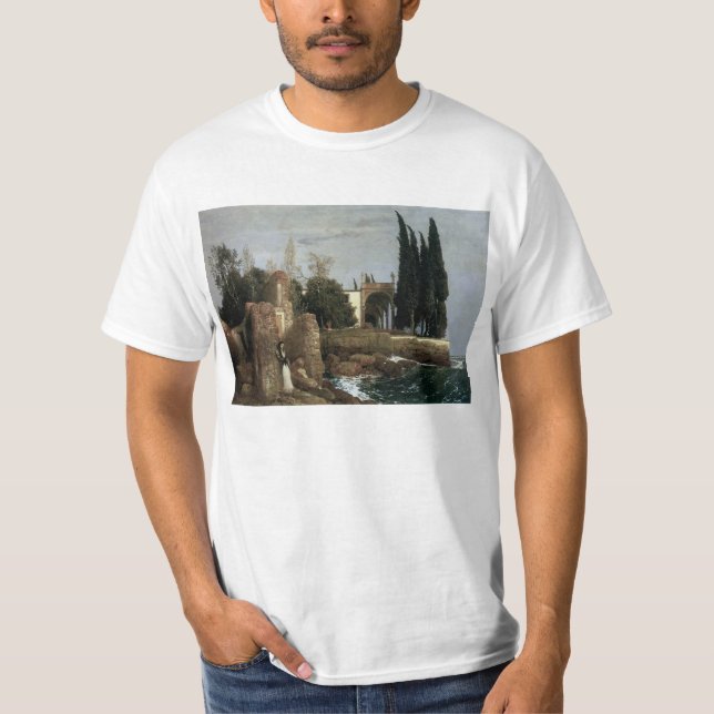Villa By The Sea by Arnold Bocklin, Symbolism Art T-Shirt (Front)