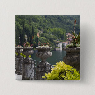 Villa Monastero, gardens and lakefront, Varenna, 15 Cm Square Badge