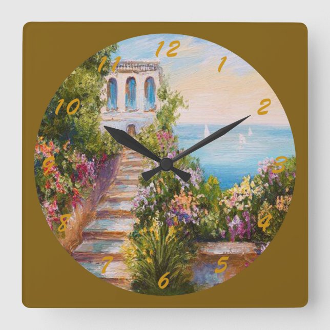 Villa on the Shore Fine Art Square Wall Clock (Front)