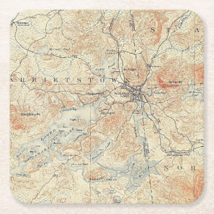 Village and area of Saranac Lake in Adirondacks Square Paper Coaster
