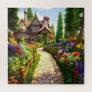 Village Beautiful Green Colourful Girly Spring Jigsaw Puzzle