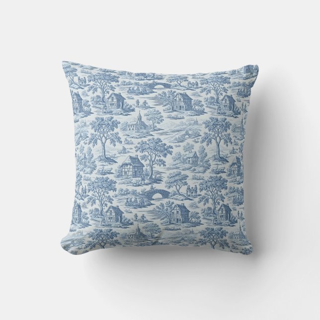 Village Blue Toile Cushion (Front)