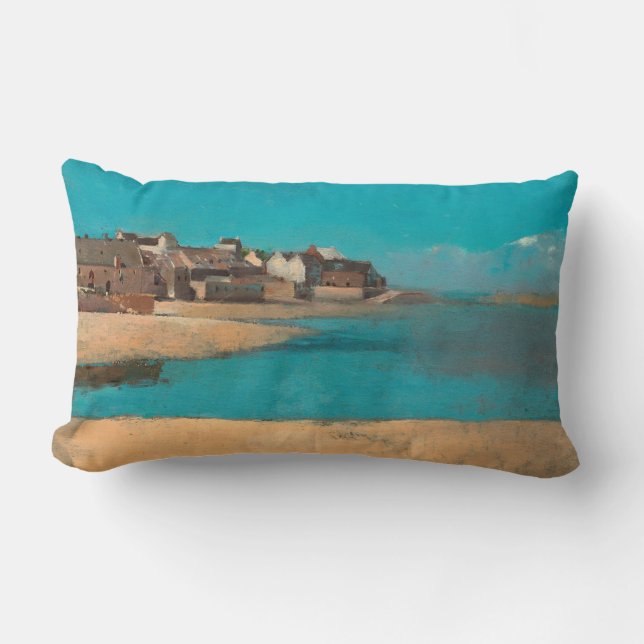 Village by the Sea in Brittany by Odilon Redon Lumbar Cushion (Front)