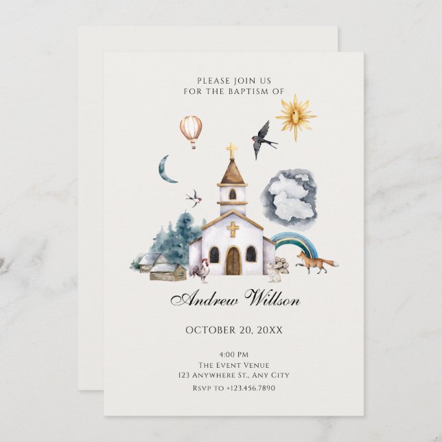Village church garden baptism invitation (Front/Back)