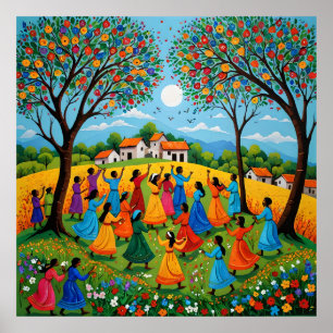 Village Gathering - Elders and Folktales in Gond A Poster