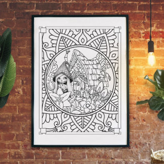 Village Gnome Mandala Adult Coloring Poster