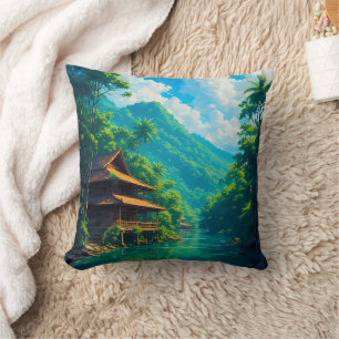 Village in Nature’s Embrace Cushion