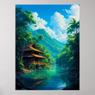 Village in Nature’s Embrace Poster