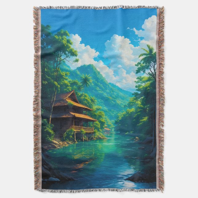 Village in Nature’s Embrace Throw Blanket (Front Vertical)