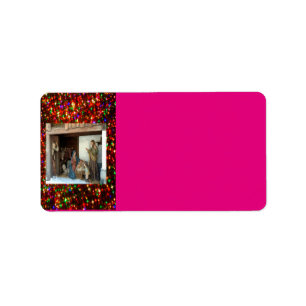 Village Nativity Under Canopy Multi-coloured Stars Label