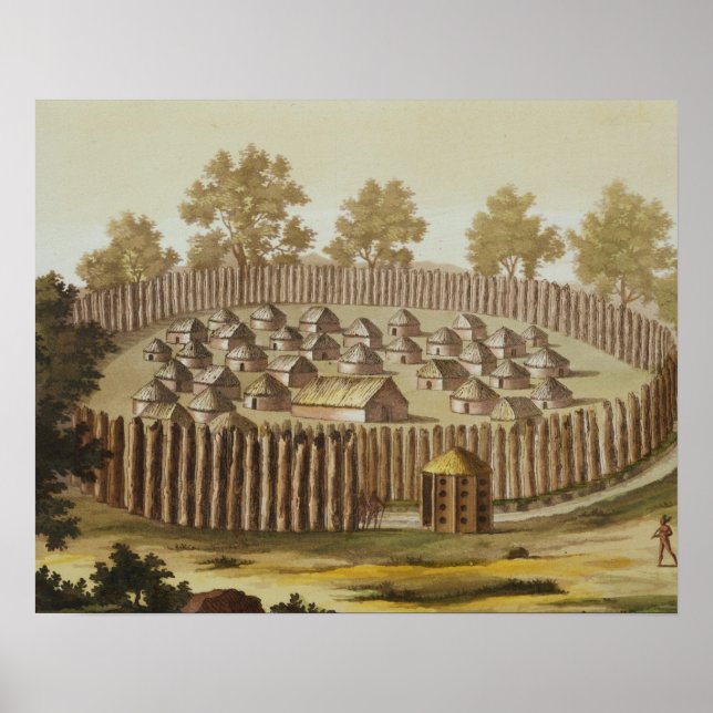 Village of an Indigenous Tribe in Florida, engrave Poster (Front)