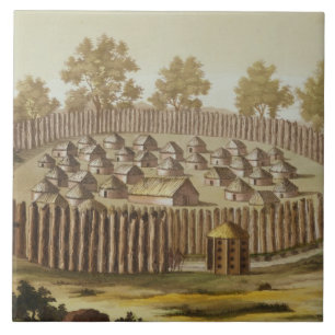 Village of an Indigenous Tribe in Florida, engrave Tile