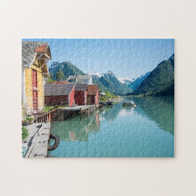 Village of Fjærland and a fjord in Norway jigsaw Puzzle (Horizontal)