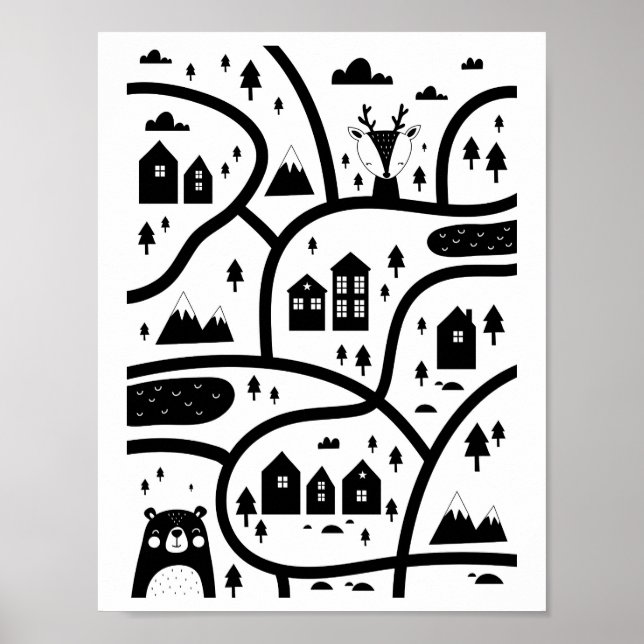 Village | Scandinavian Nursery Poster (Front)