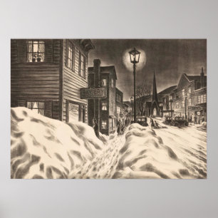 Village Street on a Winter Night Poster